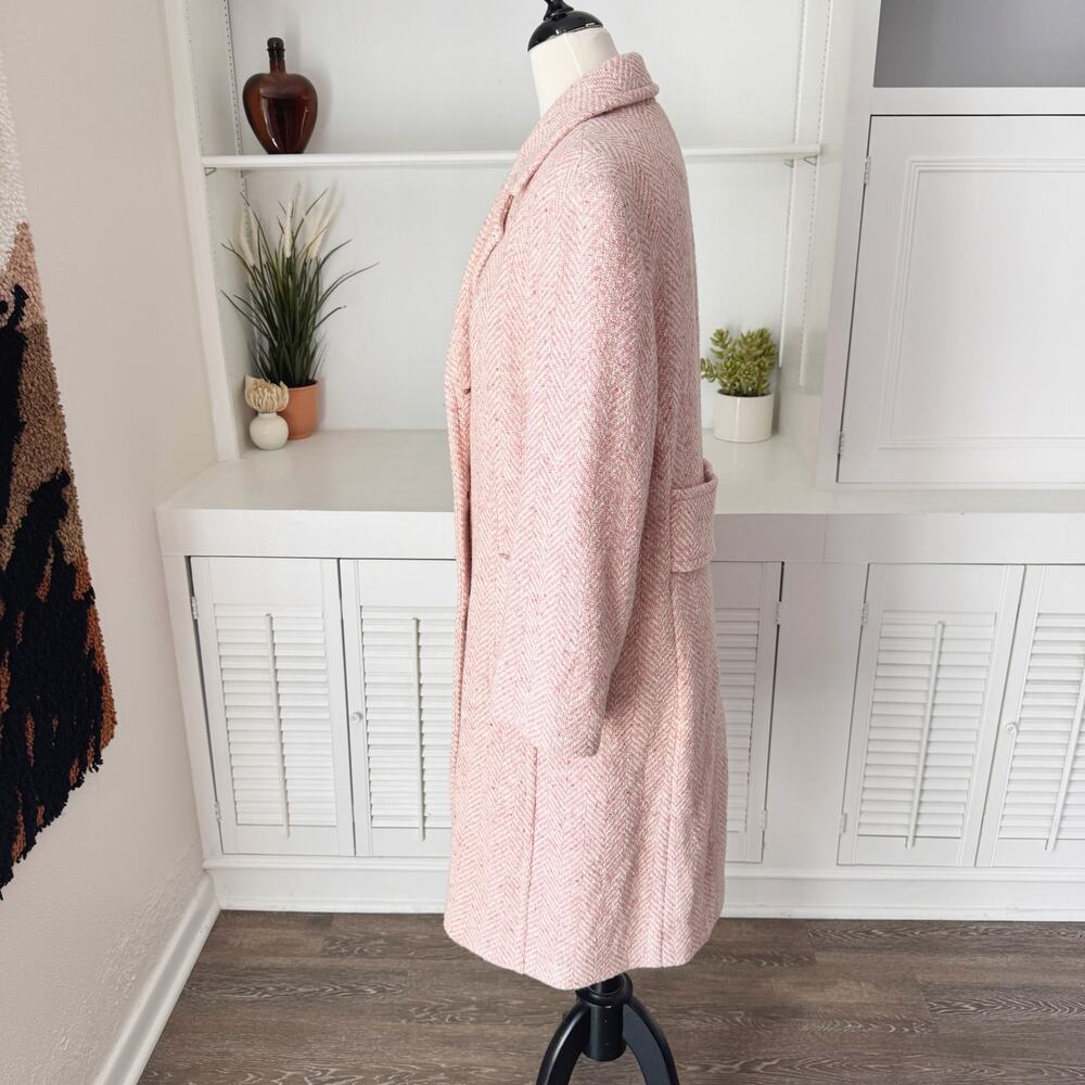 Vintage Gallery Pink Wool Herringbone Tweed Longline Coat Size S/M - Picture 3 of 7